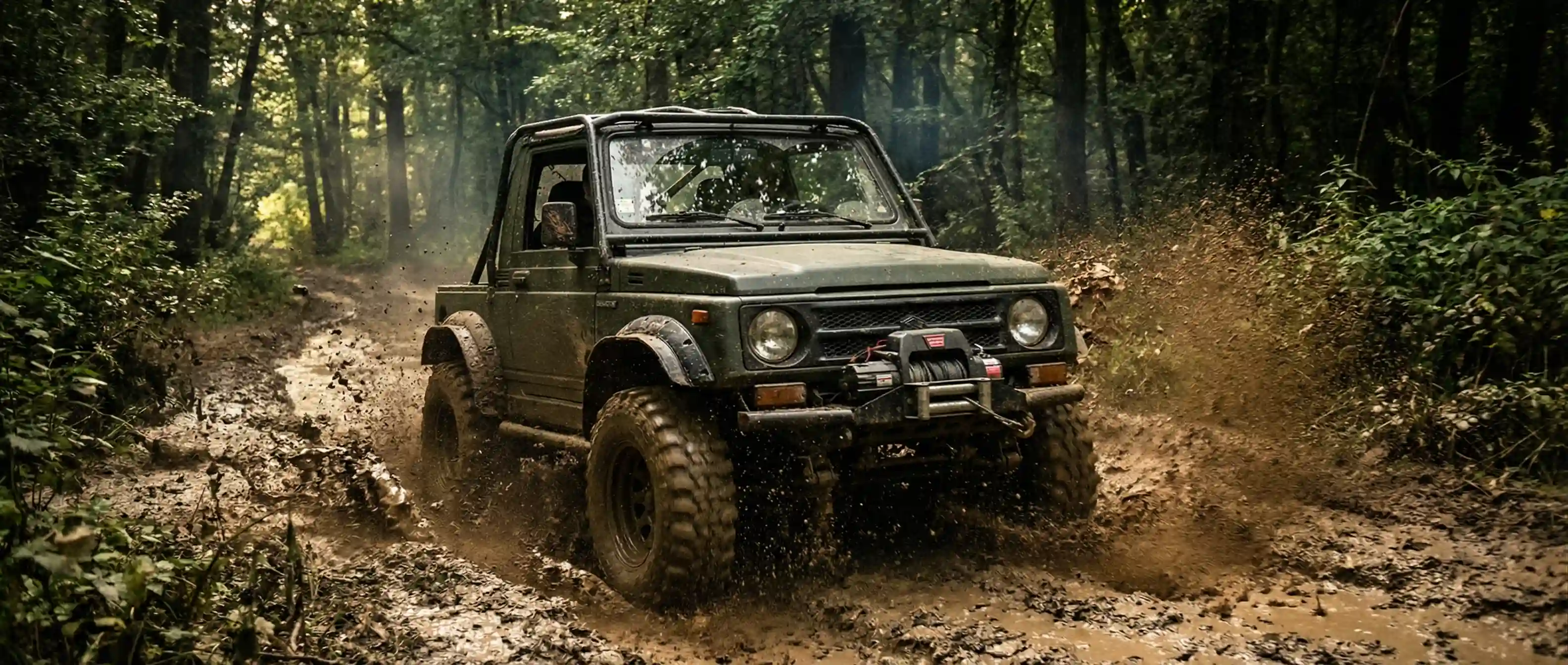 越野车泥地穿越丛林 - 小马拉大车